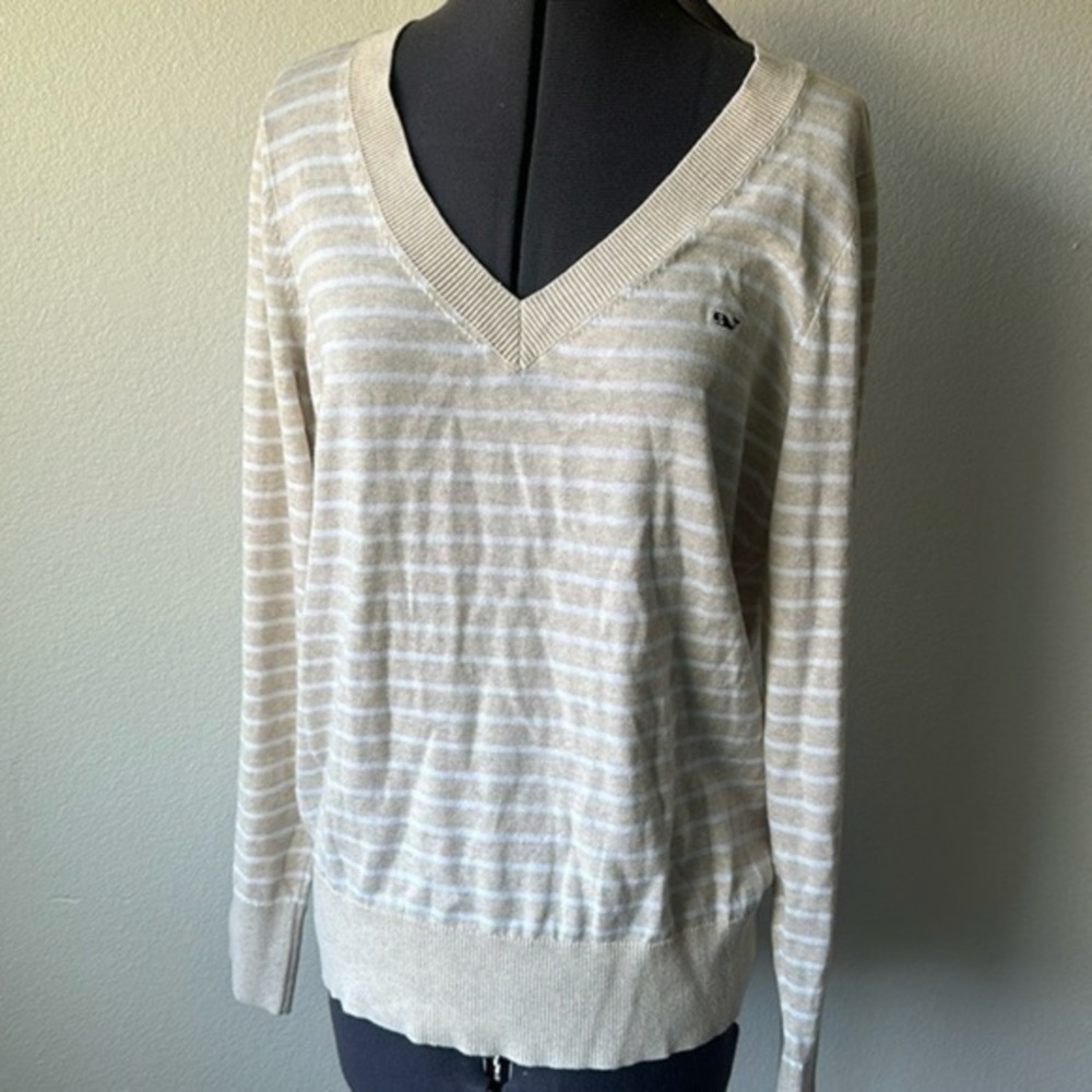 Vineyard Vines Sweater tan and white striped size Small softgirl style preppy